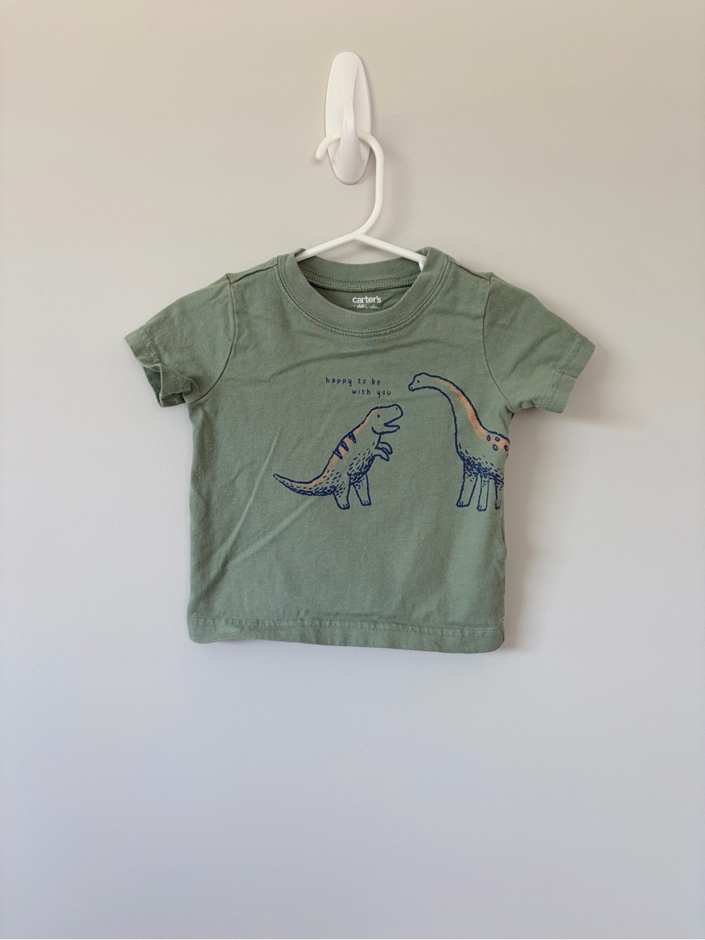 Carter's Olive Green Dinosaur Tee with Navy & Orange Accents